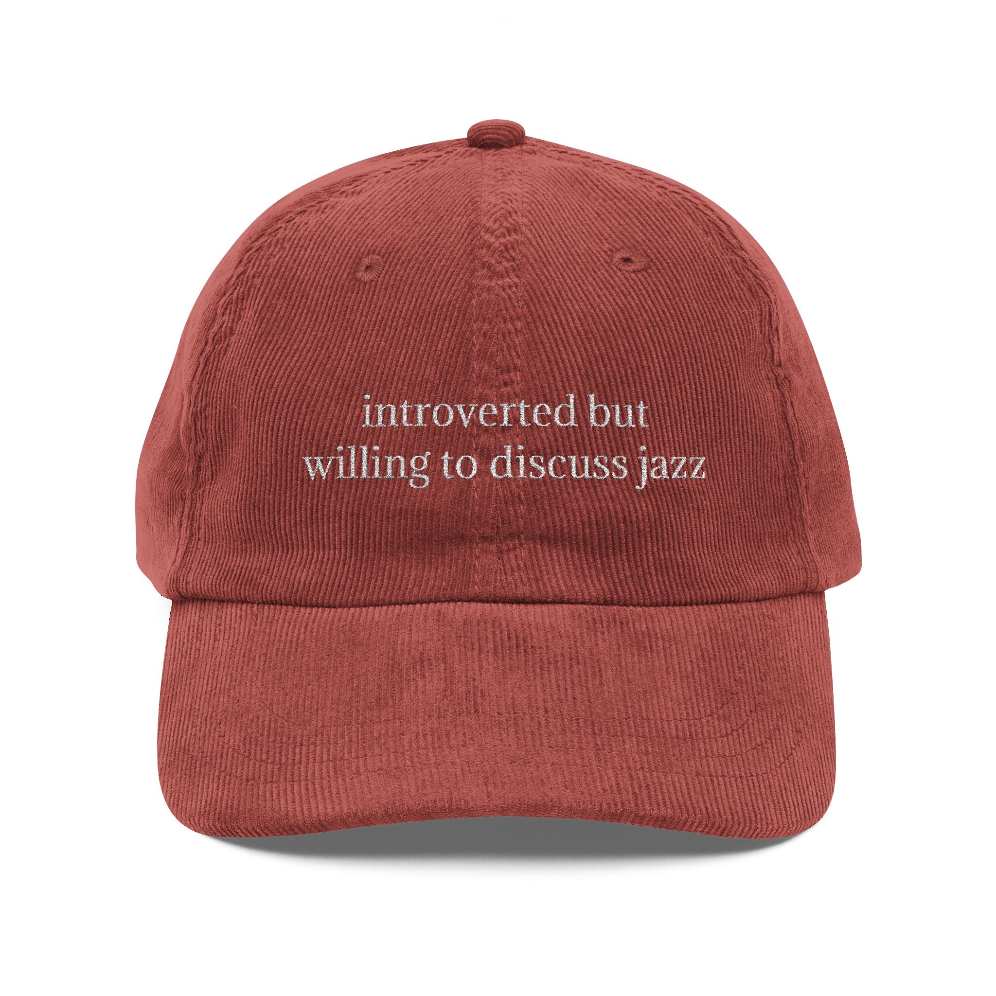 Introverted but Jazz Embroidered Vintage Corduroy Cap - Multiple Colors
