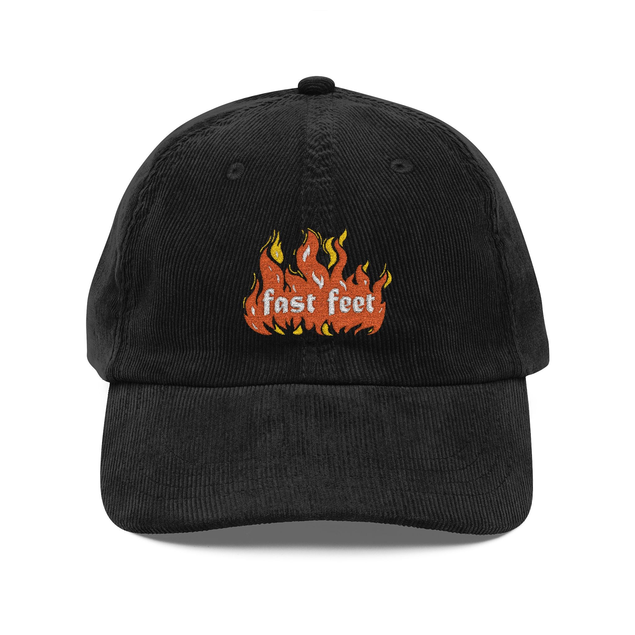 Fast Feet Flames Embroidered Vintage Corduroy Cap - Black