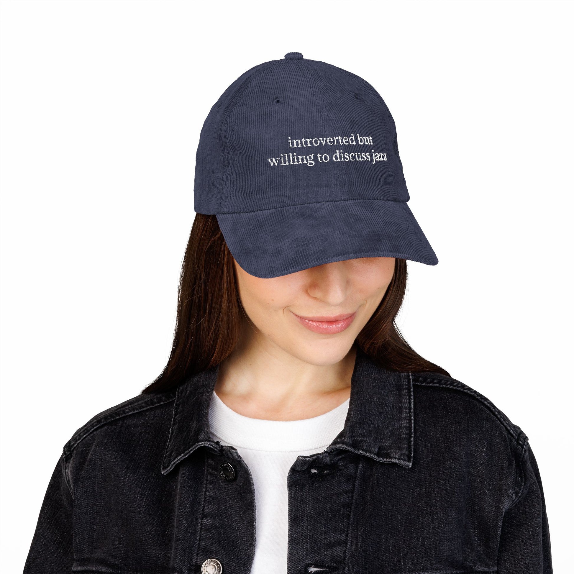 Introverted but Jazz Embroidered Vintage Corduroy Cap - Multiple Colors