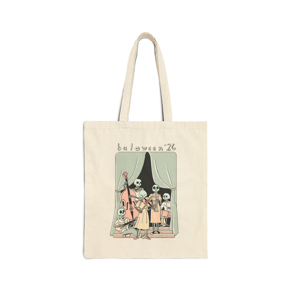 Baloween Skeleton Band Cotton Canvas Tote Bag - Natural