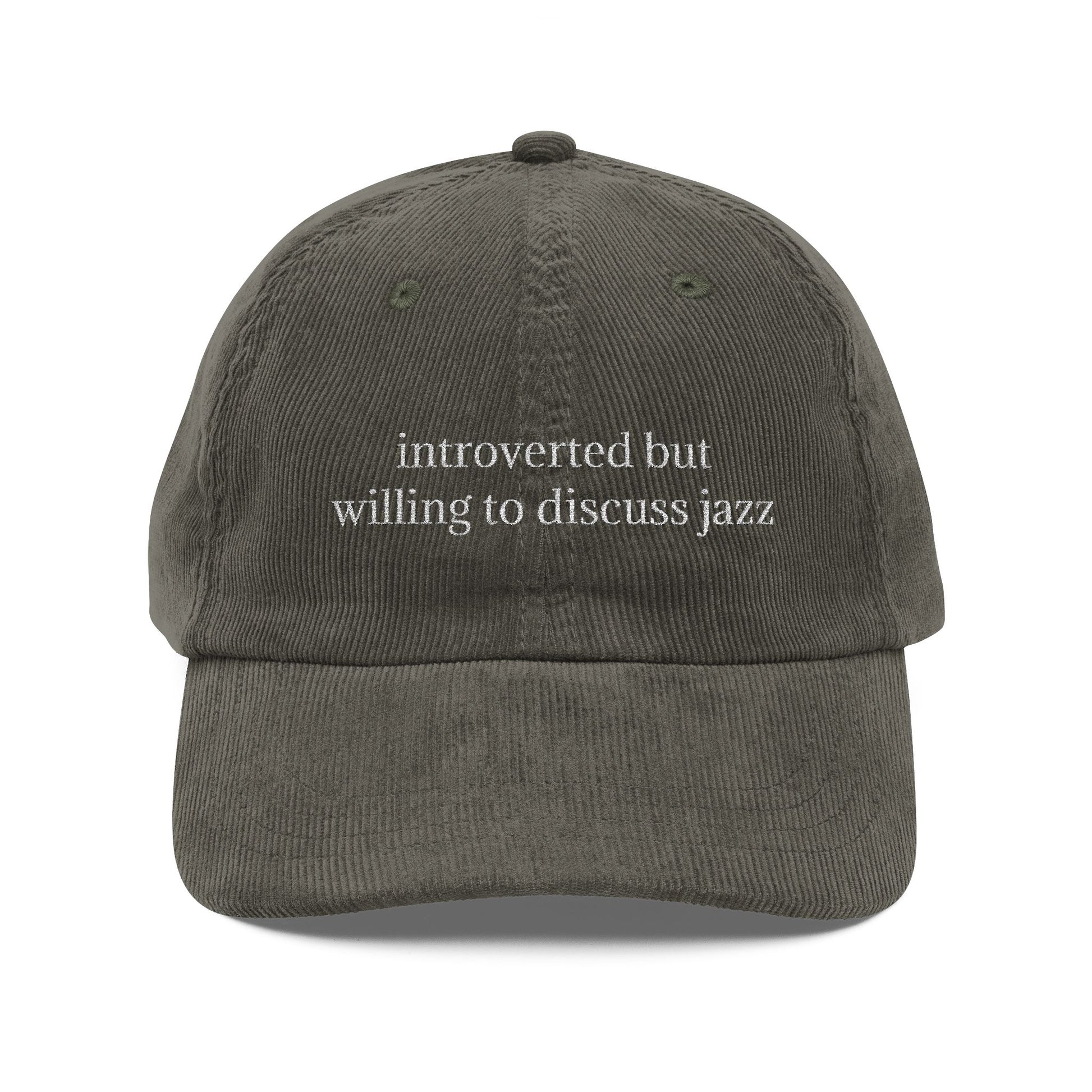 Introverted but Jazz Embroidered Vintage Corduroy Cap - Multiple Colors