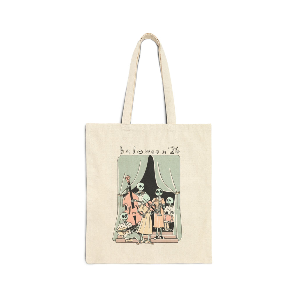Baloween Skeleton Band Cotton Canvas Tote Bag - Natural