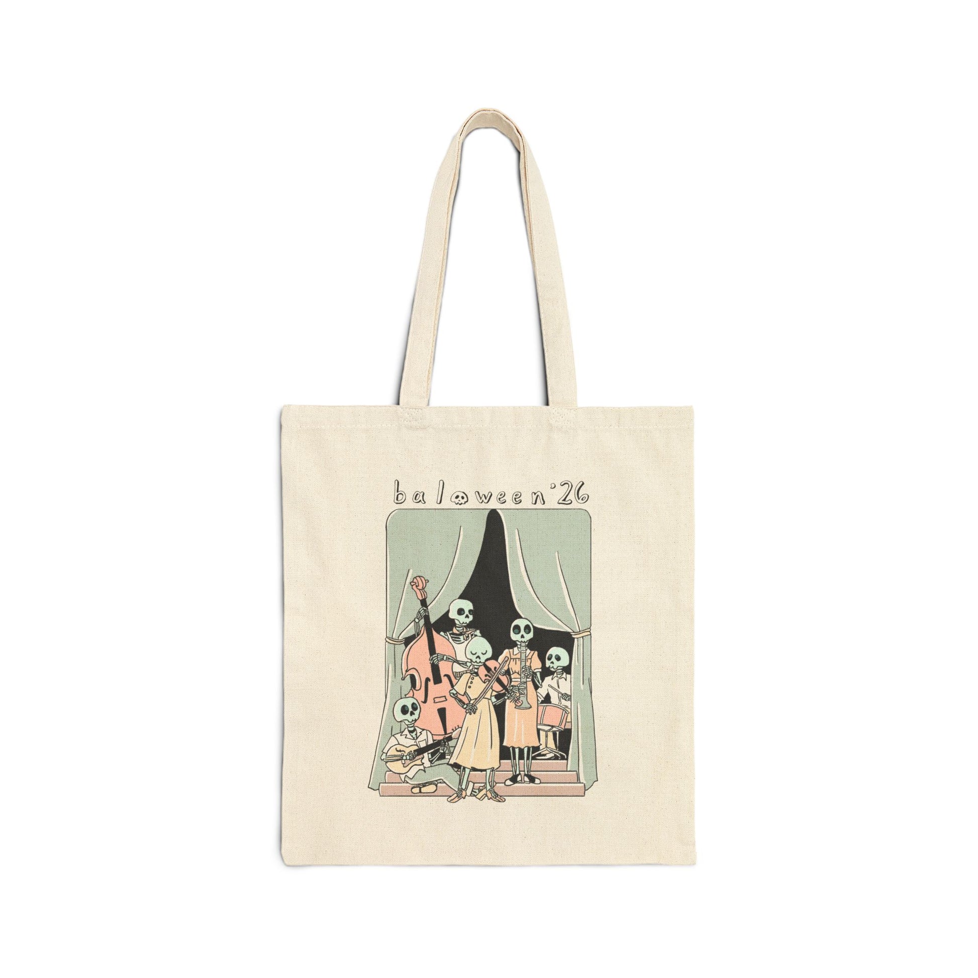 Baloween Skeleton Band Cotton Canvas Tote Bag - Natural