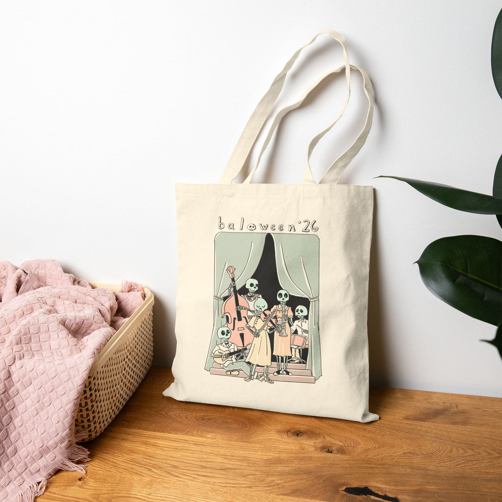 Baloween Skeleton Band Cotton Canvas Tote Bag - Natural